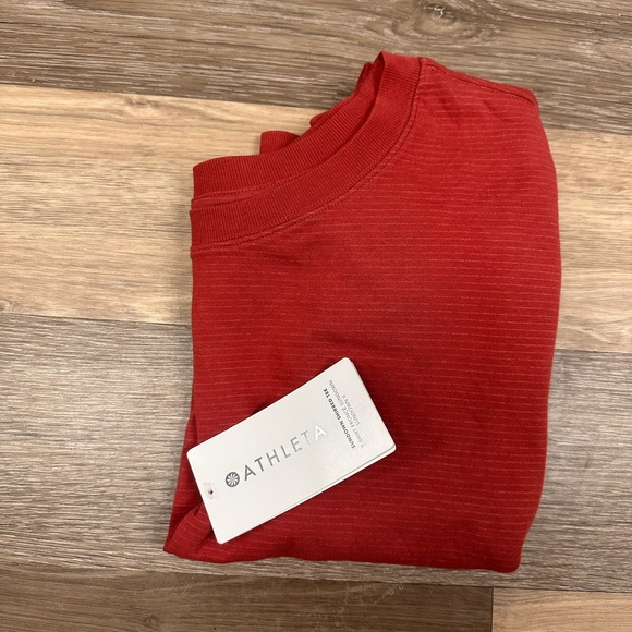 Athleta NWT Large Shirred Tee Ribbed Women's Rust Red Crop Top - Picture 5 of 6